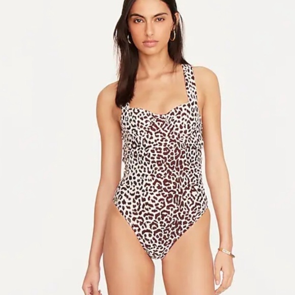 J. Crew Leopard Print One Piece Swimsuit Size 0 Brown Adjustable Cross Tie Back - Picture 3 of 11